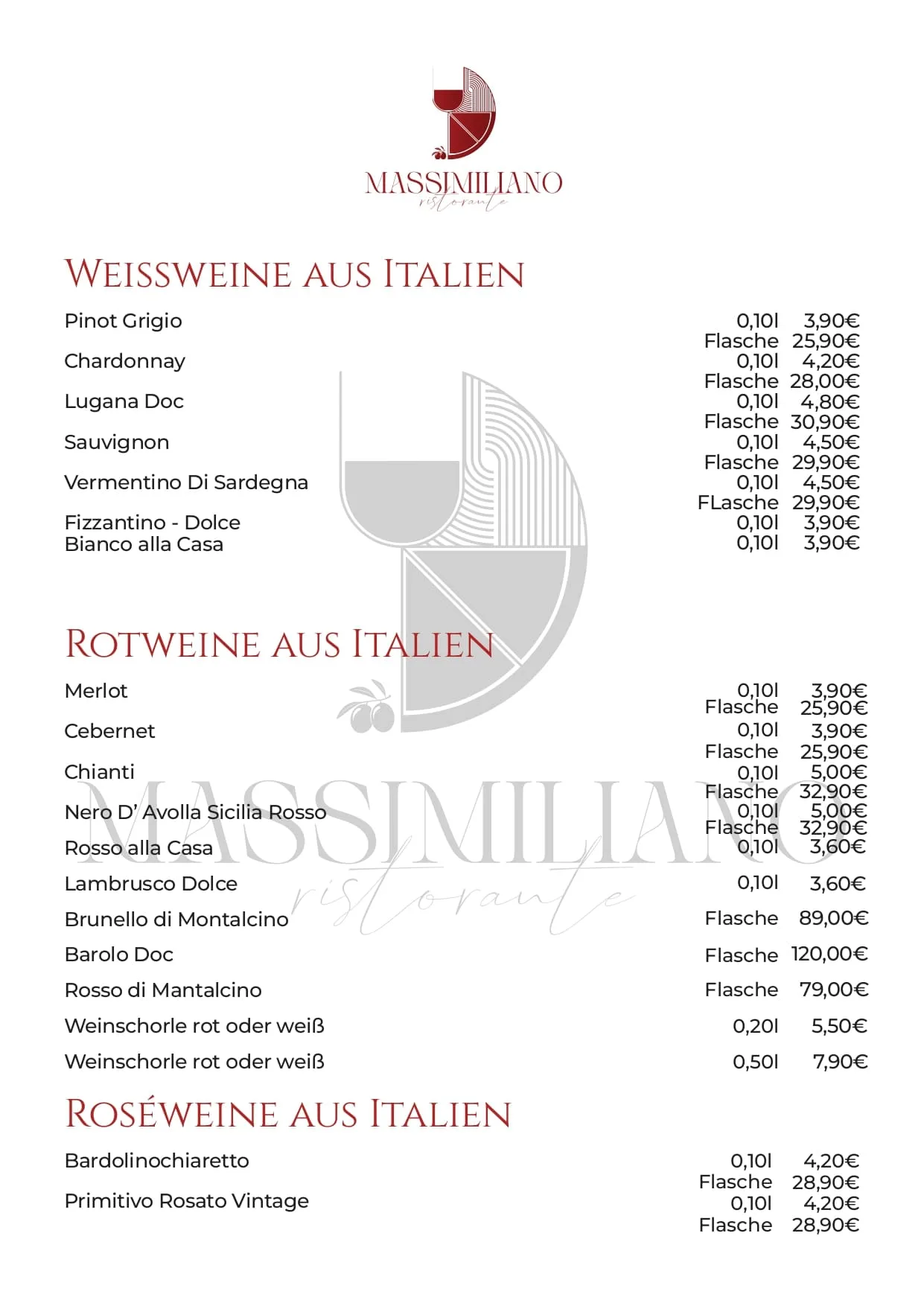 Weinkarte im Ristorante Massimiliano
